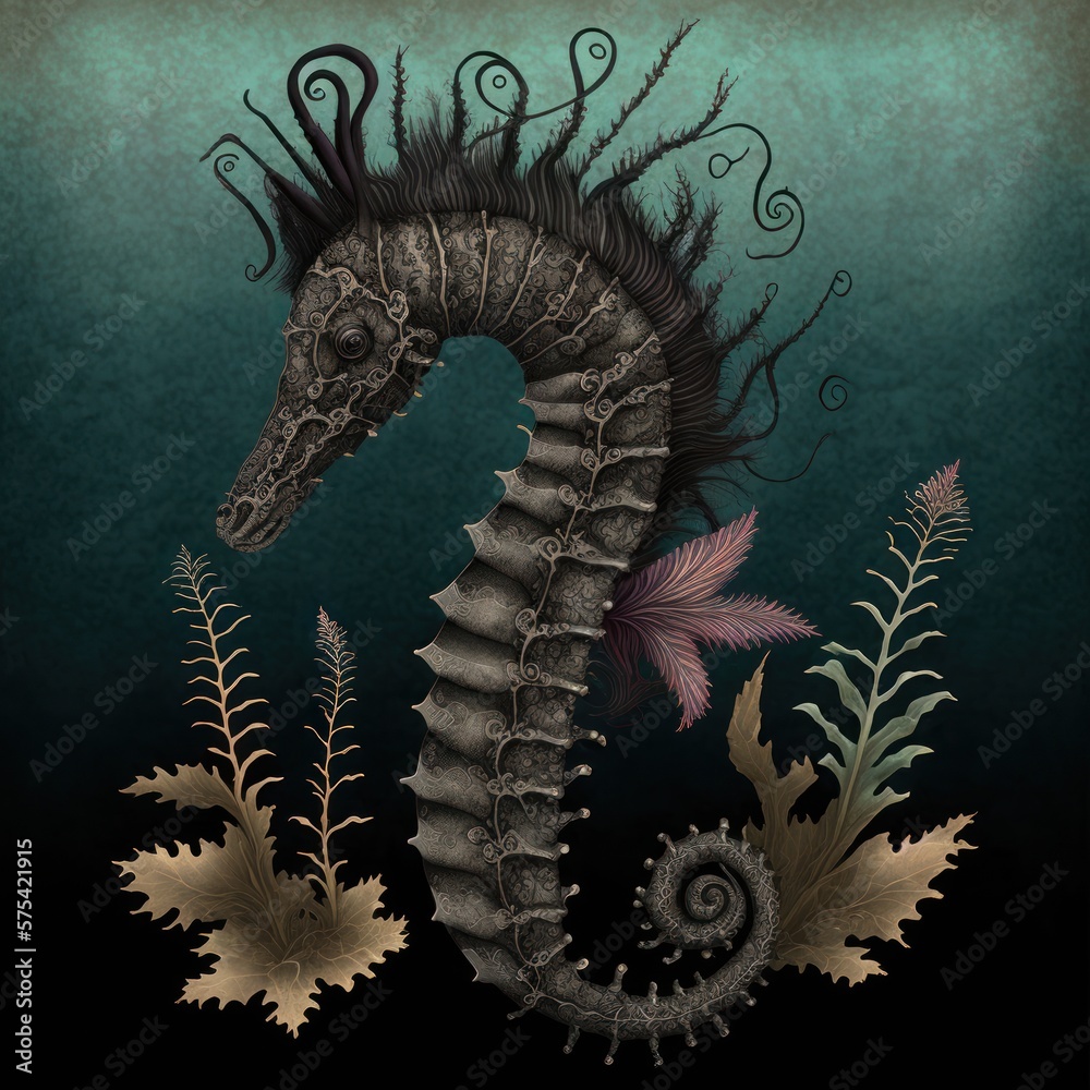 Mediterranean Seahorse Hippocampus guttulatus GENERATIVE AI Stock