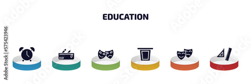 Foto education infographic element with filled icons and 6 step or option