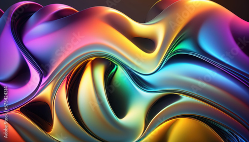 Abstract Rainbow Wavy Satin shiny glass neon Background - generative AI