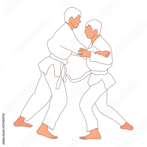 Sketch judoist, judoka athlete duel, fight, judo, sport figure silhouette outline