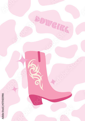 Cowgirl poster. Pink Cow girl western boots print.