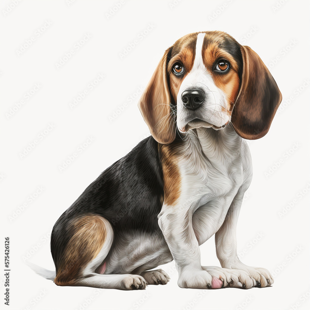 Realistic dog beagle on a white background, generative AI