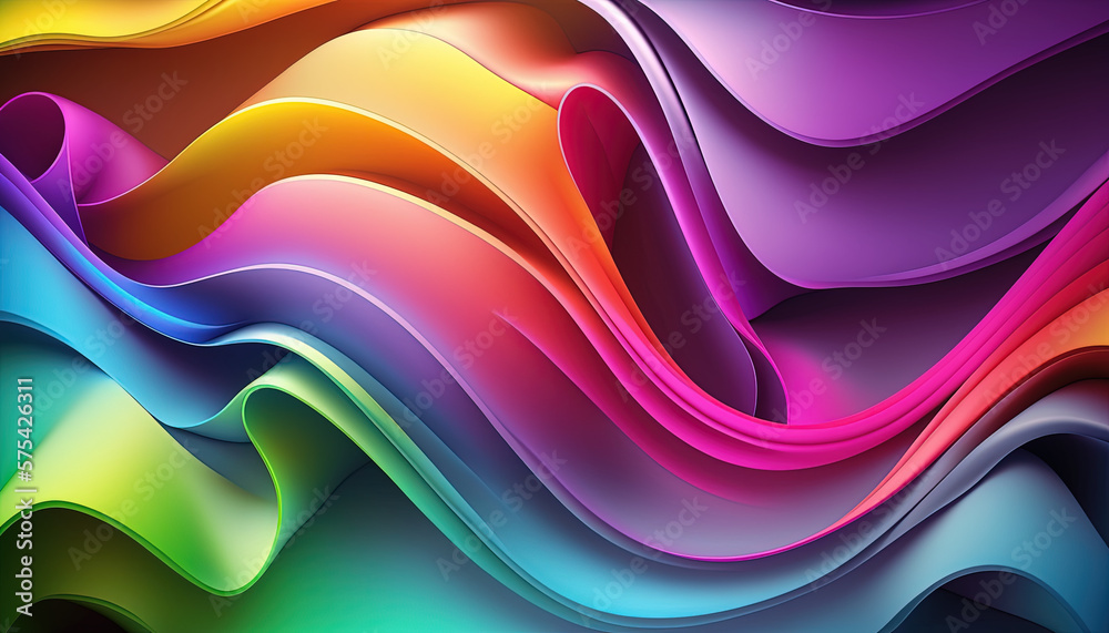 Fototapeta premium Abstract Rainbow Wavy Satin Background - generative AI