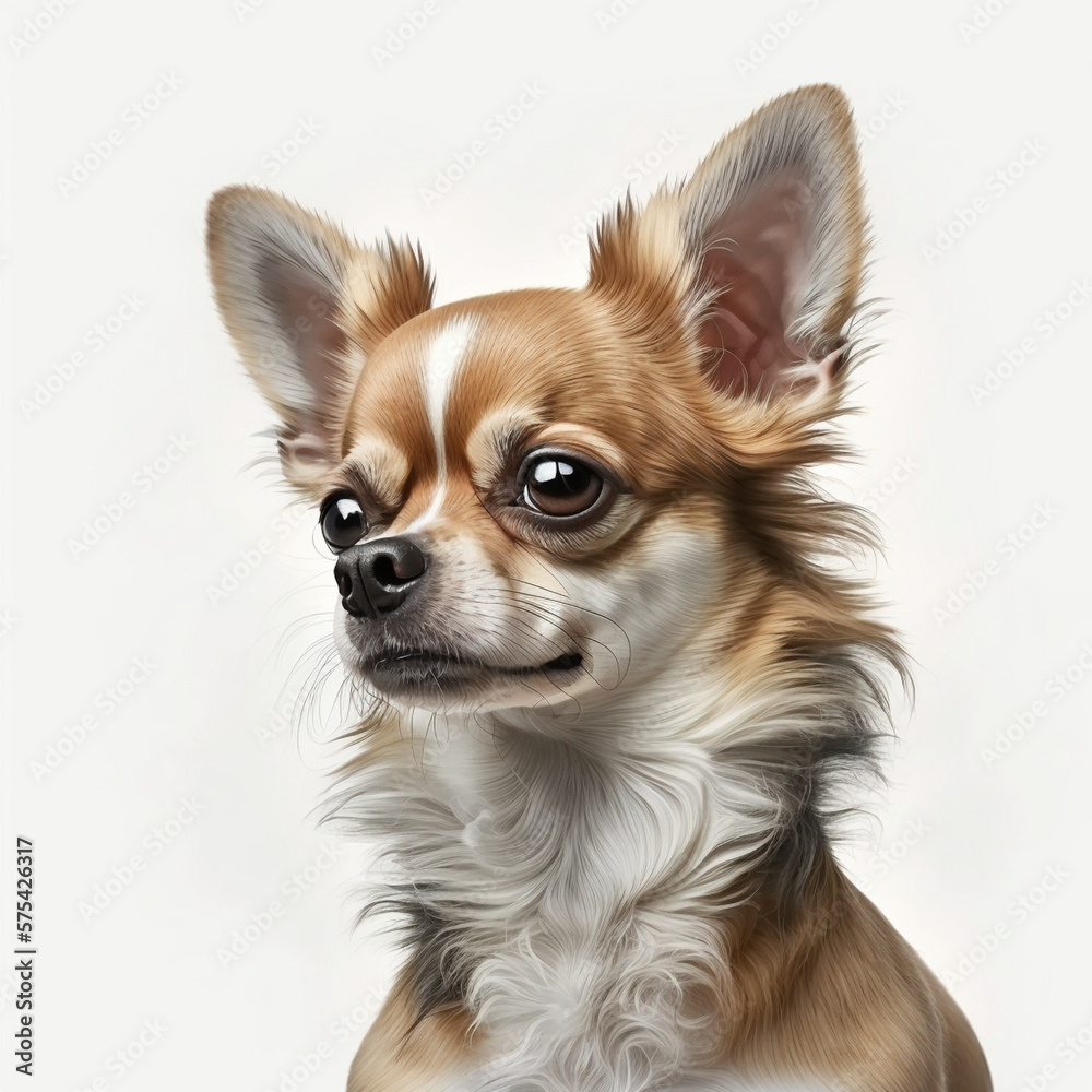 Realistic head chihuahua on a white background,  generative AI