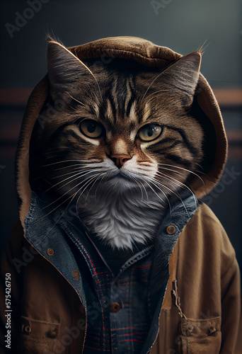 AI generated portrait of animal - a cat in a hoody