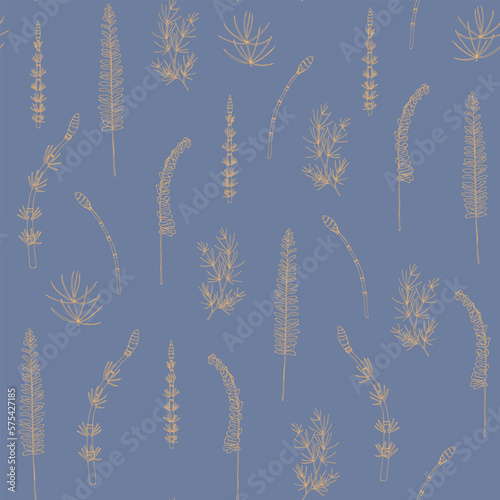 forest herbs, twigs seamless pattern. Wildflowers, summer background, hand drawn ink drawing