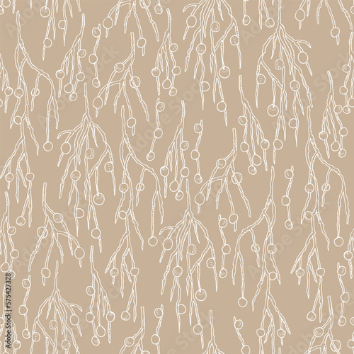 exotic branches seamless pattern. Natural tropical background with chamedorea leaves. Hand drawing in ink, outline photo