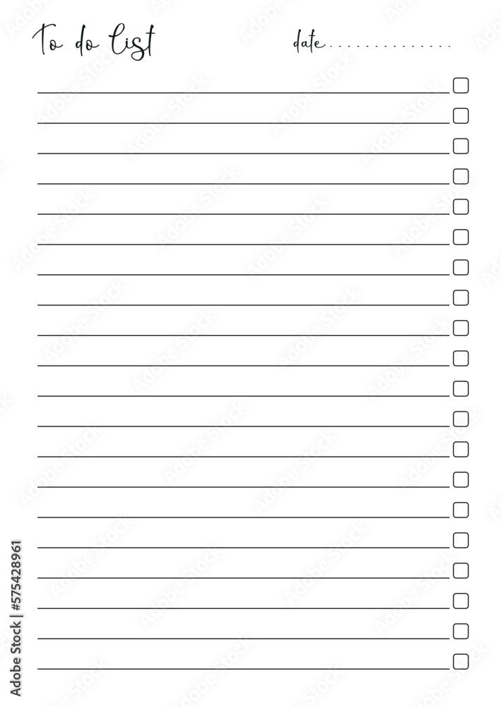 Vector illustration of note page with lines and place for date. To do list for every day Vector illustration of note page with lines and place for date. To do list for every day