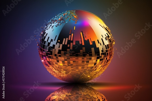 Party mirrored globe illustration  gradient background. Generative AI