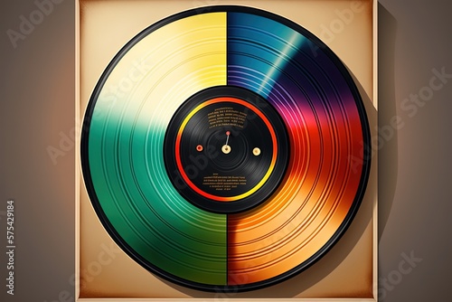 Colorful vinyl record illustration, background. Generative AI