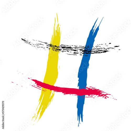 The hash on a white background is drawn by hand with a brush.