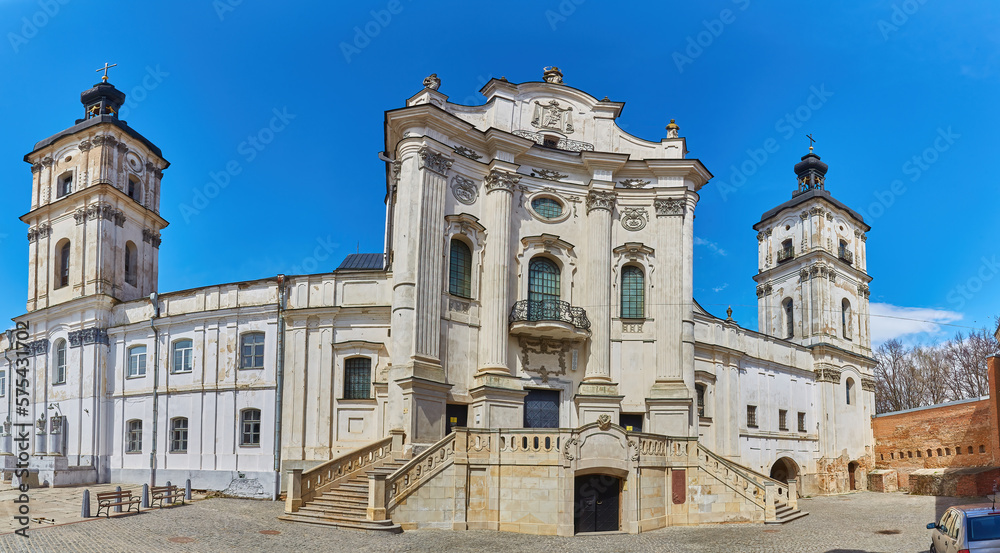 The exterior of the church facade in the old monastery of the Order of the Discalced Carmelites