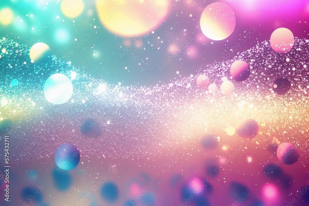 Beautiful abstract background with glitter. Vivid, holographic colors. Iridescent backdrop. Trendy design. Generative AI.