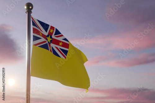 Flag at Sunrise or Sunset in the wind - Niue