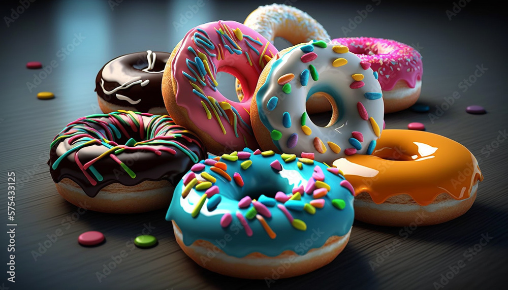 Multi -colored donuts, confectionery sweets, generative ai Multi -colored donuts, confectionery sweets, generative ai