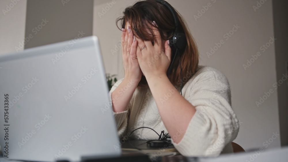 Depressed Overworked Caucasian Woman Professional Experiencing Career Crisis Job Burnout Looking for New Employment Opportunities Depressed Overworked Caucasian Woman Professional Experiencing Career Crisis Job Burnout Looking for New Employment Opportunities
