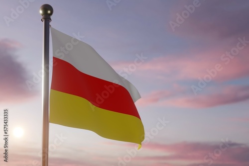 Flag at Sunrise or Sunset in the wind  - South Ossetia