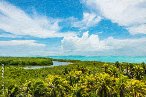Oil texture paint of Contoy island in the caribbean sea (Quintana Roo, Mexico). photo