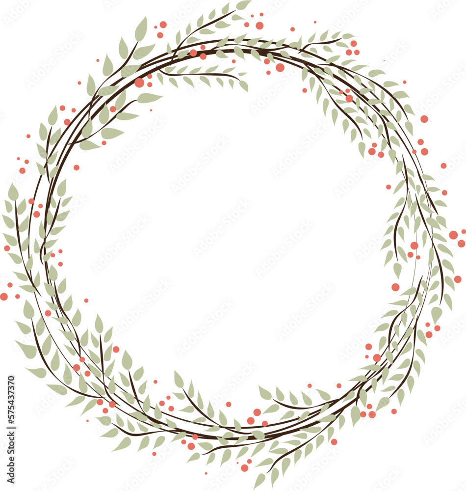 Obraz premium Floral frame round shape. Pink berries. Place for text. High quality vector image.