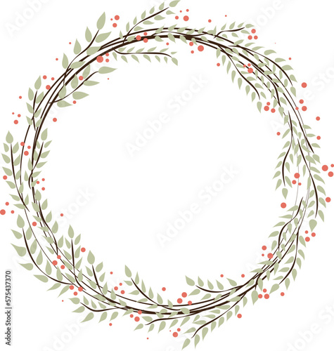 Floral frame round shape. Pink berries. Place for text. High quality vector image.