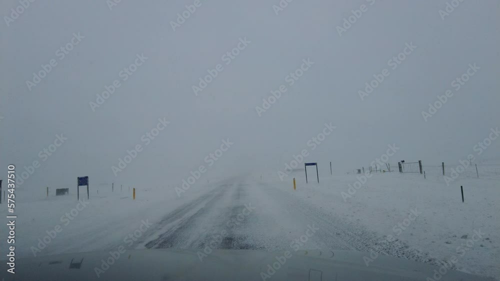 Driving in Snowy Iceland on the Ring Road in Southern Iceland Driving in Snowy Iceland on the Ring Road in Southern Iceland