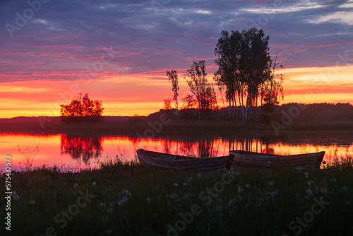 Morning in national park Braslau Lakes, Belarus photo