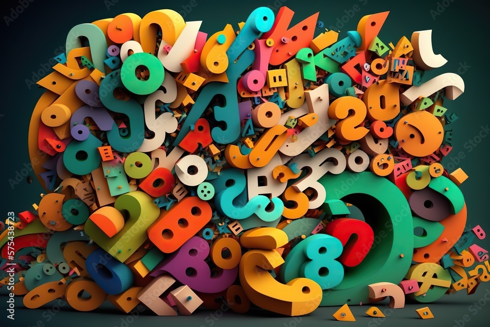 Pile of colorful signs, concept of Counting and Arithmetic, created with Generative AI technology Pile of colorful signs, concept of Counting and Arithmetic, created with Generative AI technology
