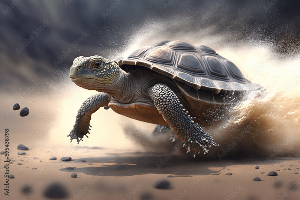 Turtle running with supersonic speed, created with Generative AI technology