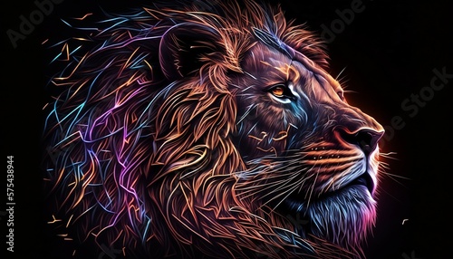 portrait lion head close-up colorful paint neon © Artem