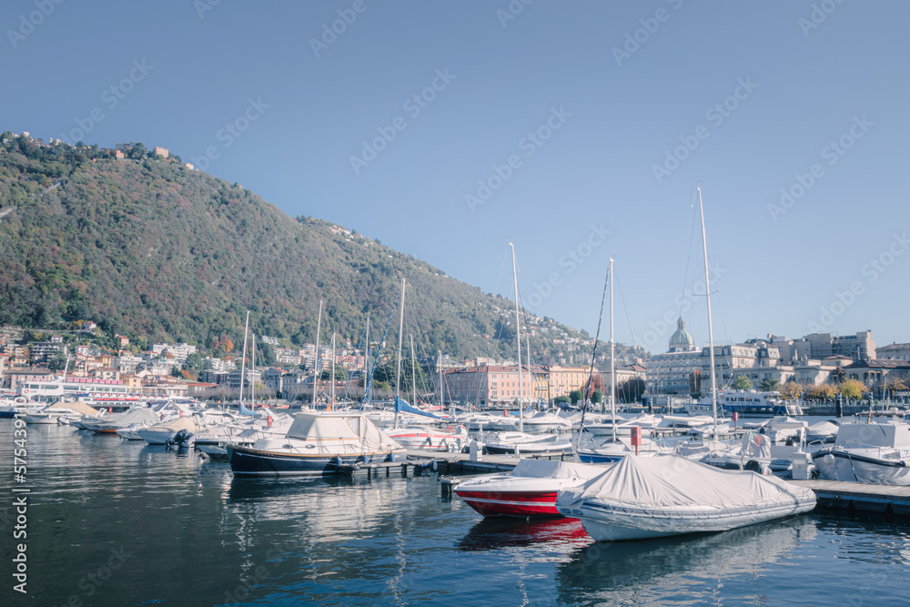 Boat harbor in lake Como, Como Italy
