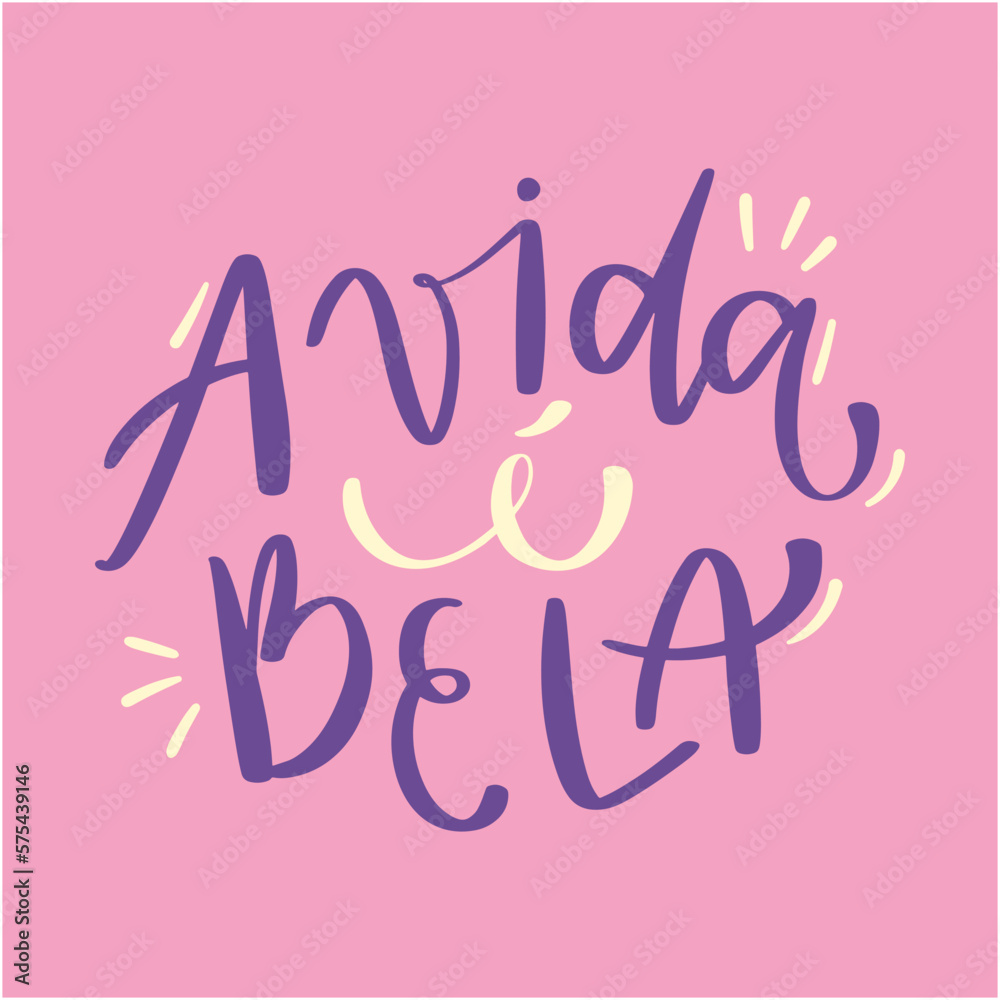 A vida é bela. The life is beautiful in brazilian portuguese. Modern hand Lettering. vector.