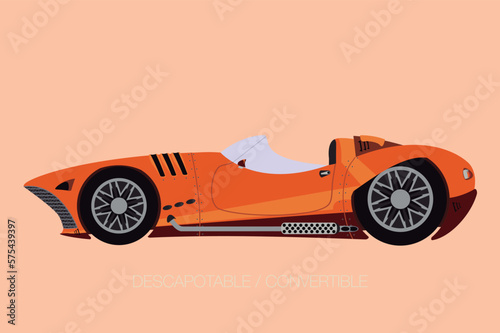 Flat car model. Luxury cabriolet. Convertible automobile. Side view supercar