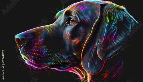 dog portrait colorful neon paint lines