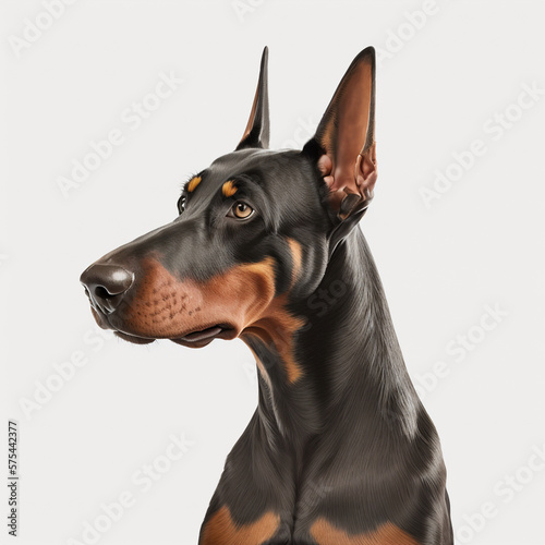 Realistic head doberman on a white background, generative AI