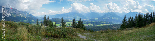 Wonderful panoramic view of Schladming Dachstein Region. Peaks and Valley, view to Ramsau and Dachstein. Styria, Austria