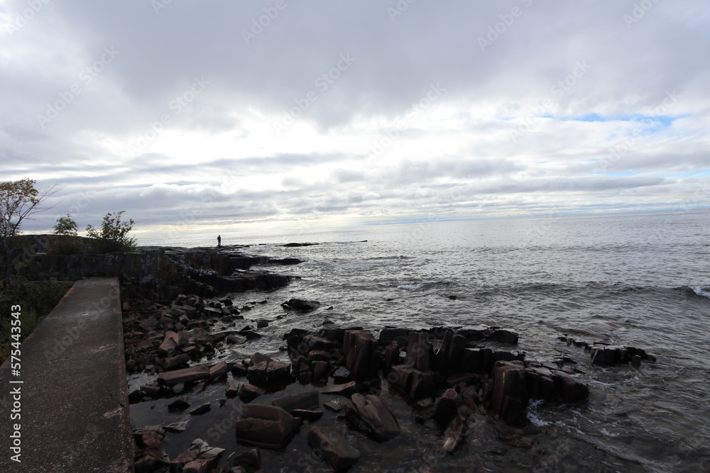 Autumn Day in in Two Harbors, Minnesota on the Lake Superior Harbor Near Lighthouse