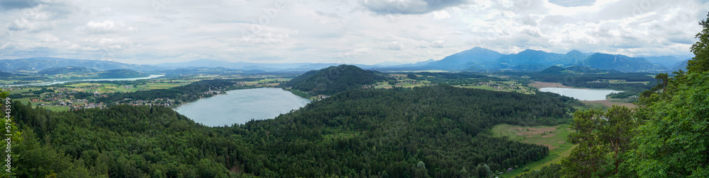 Wonderful panoramic view of 3 carinthian lakes: Lake klopein, lake turner and lake Völkermarkt. 