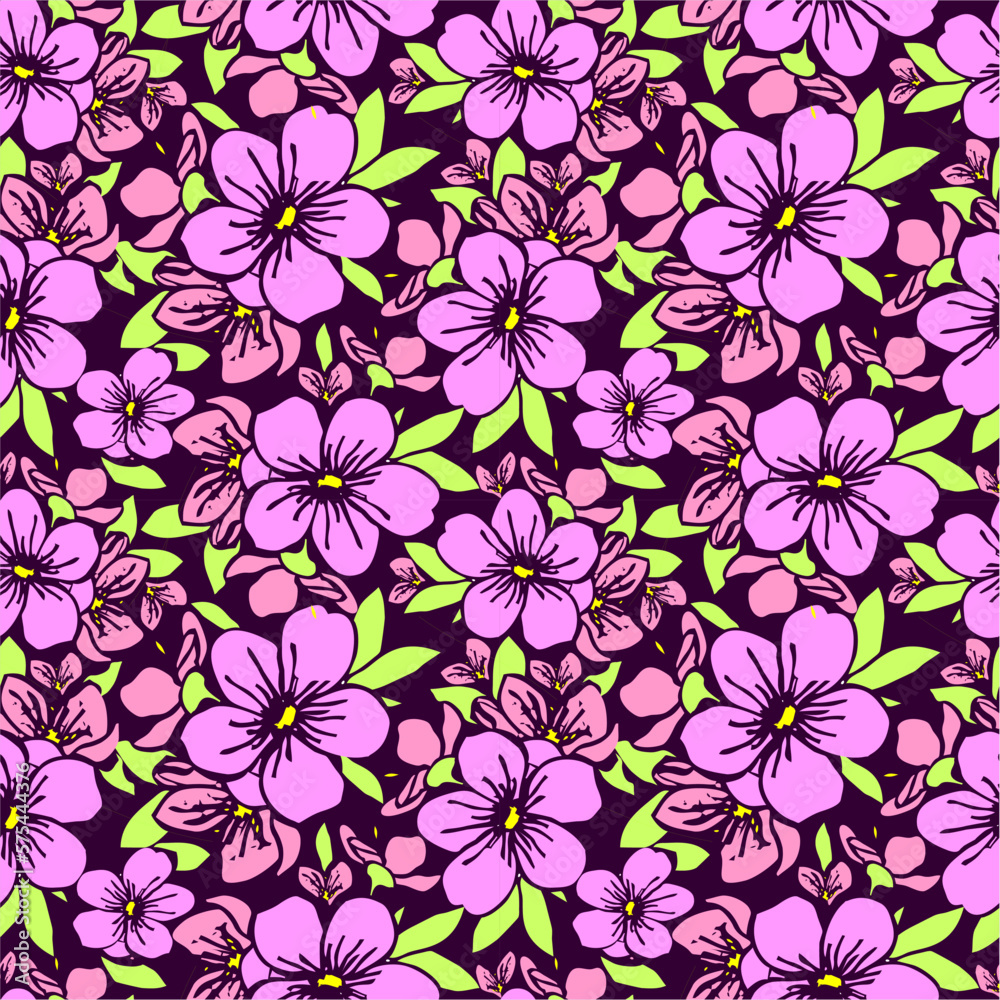 seamless pattern of pink silhouettes of flowers on a purple background, texture, design seamless pattern of pink silhouettes of flowers on a purple background, texture, design