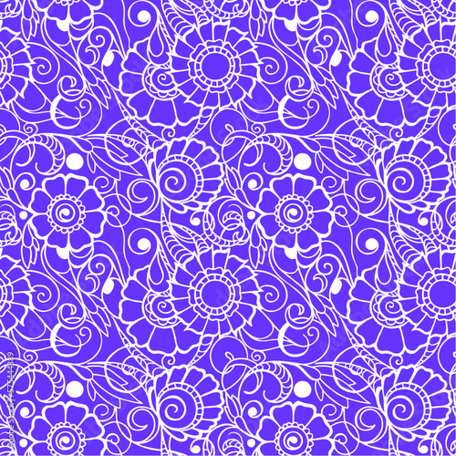 seamless pattern of white contours of flowers on a blue background  texture  design