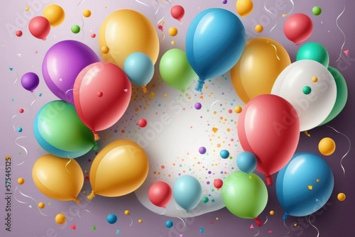 Colorful birthday background with balloons. Generative AI Illustrations