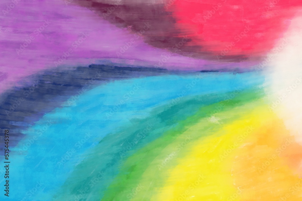 Artistic simple minimalistic modern illustration - abstraction, colored paints in the style of the rainbow (bright tint). Background drawn by hand