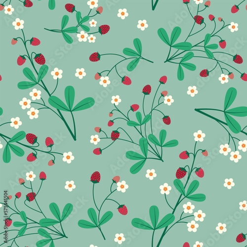 seamless pattern with spring strawberries