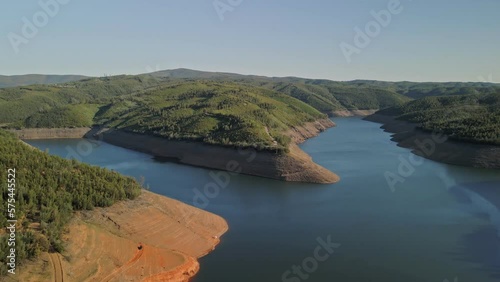 Aerial view of the the river Zezere and the submerged village Vilar da Amoreira, Portugal photo