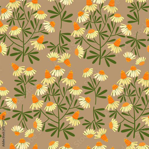 seamless pattern with bright stylized daisies