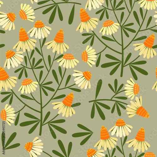 seamless pattern with bright stylized daisies