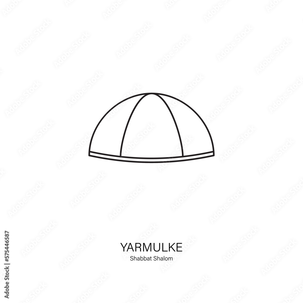 Icon of Yarmulke or kippah in Hebrew- Jewish traditionally brimless cap. Line style vector in black on white background. Can be used for logo, banner, flyer, sticker, poster, greeting card, decoration Icon of Yarmulke or kippah in Hebrew- Jewish traditionally brimless cap. Line style vector in black on white background. Can be used for logo, banner, flyer, sticker, poster, greeting card, decoration