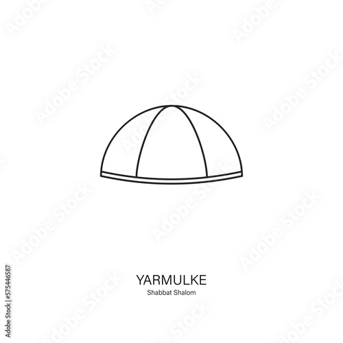 Icon of Yarmulke or kippah in Hebrew- Jewish traditionally brimless cap. Line style vector in black on white background. Can be used for logo, banner, flyer, sticker, poster, greeting card, decoration photo