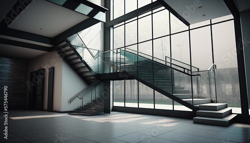 Modern interior, glass strairs, staircase