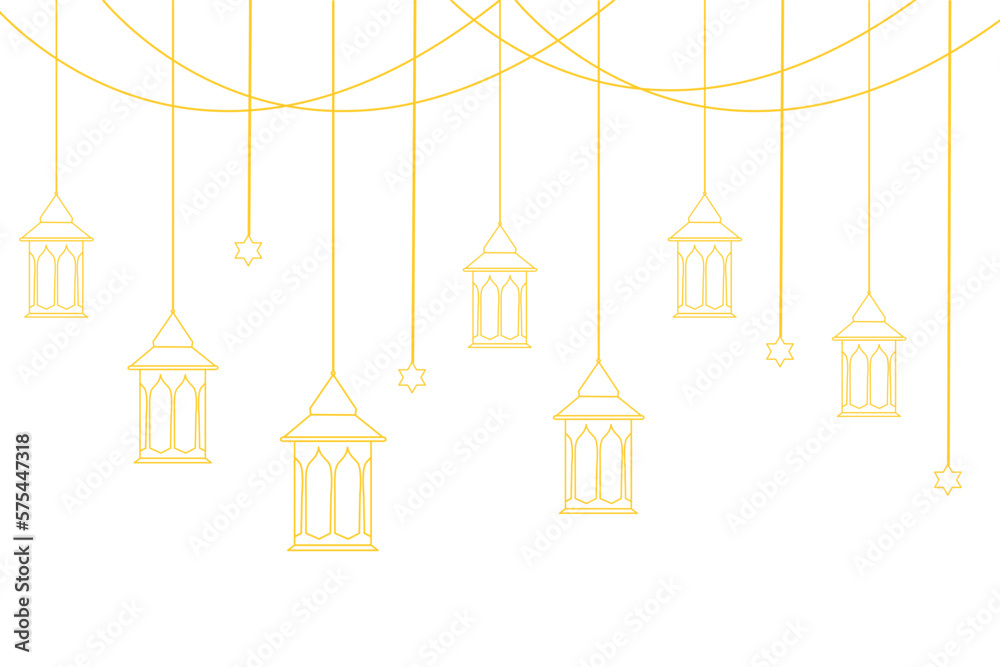 ramadan islamic lantern eid mubarak line art stars
