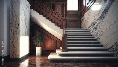 Modern interior, marble stairs, staircase